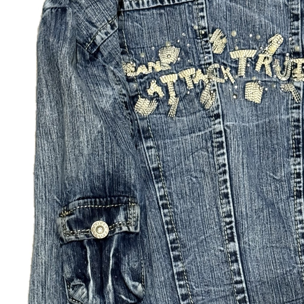 🧥🕺 RAYBAN x LUJ Y2K‎ Blue Denim Jean Jacket | EU Club Scene Sz 4 - Picture 8 of 12